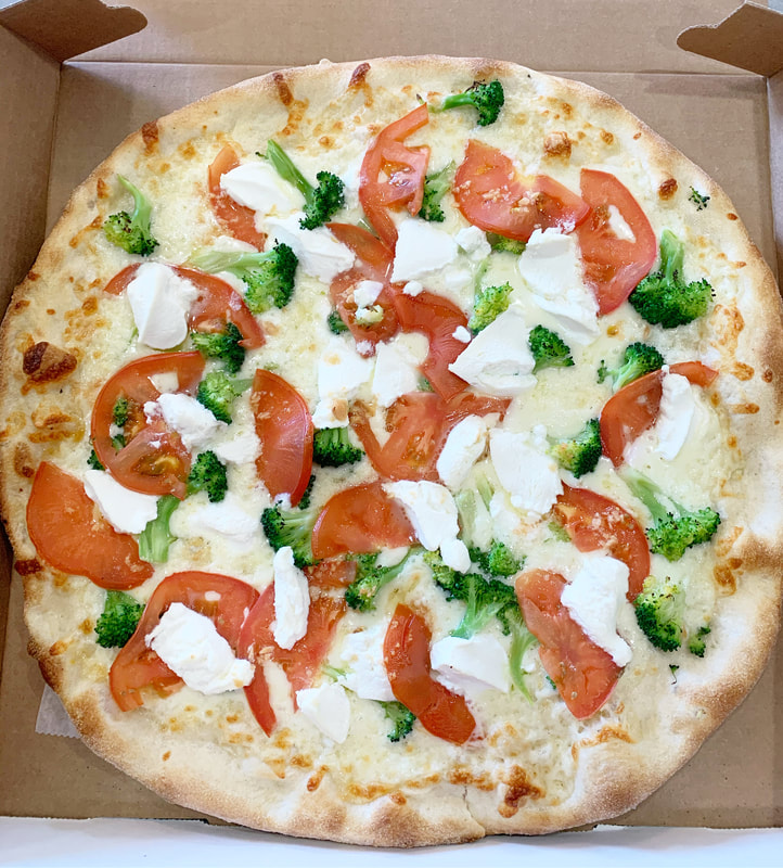 White Pizza with Broccoli and Tomatoes